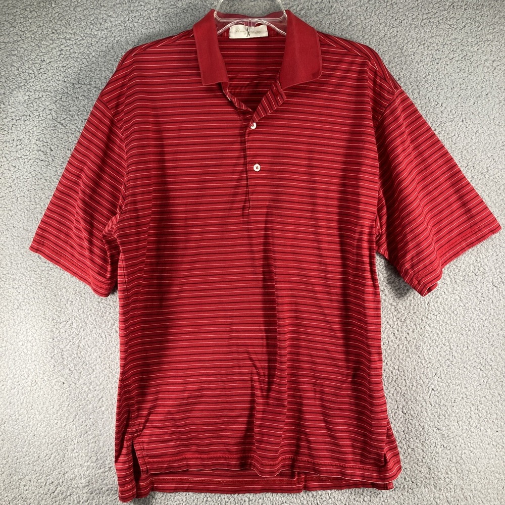 Harry Vardon Polo Shirt Mens Large Red Striped Triple Mercerized‎ Cotton FLAW